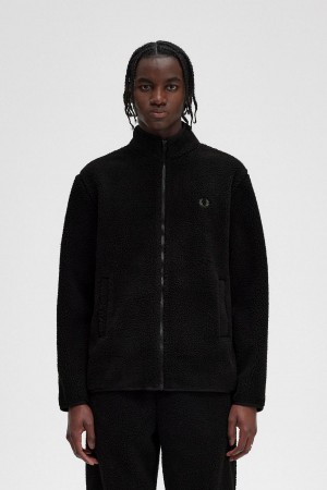 Abrigos Fred Perry Zip Through Borg Fleece Hombre Negras | GCLEC40447