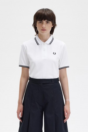 Camisa Polo Fred Perry G3600 Mujer Blancas Negras Negras | CLNEJ41340