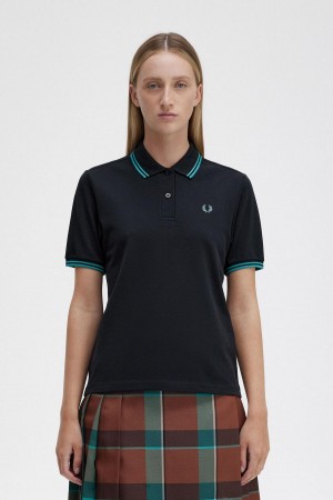 Camisa Polo Fred Perry G3600 Mujer Negras Verde Menta Oscuro Verde Menta Oscuro | CLICD51370