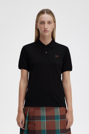 Camisa Polo Fred Perry G6000 Mujer Negras Marrones | SCLVO87052