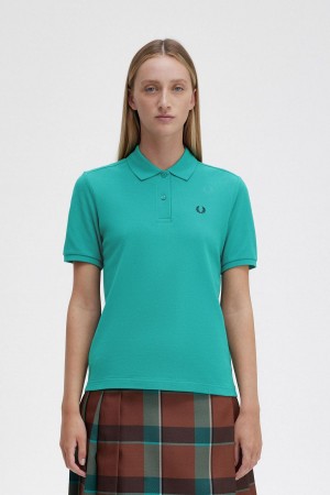 Camisa Polo Fred Perry G6000 Mujer Verde Menta Oscuro Negras | SCLNY96928