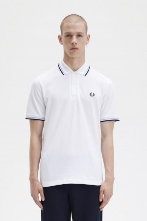 Camisa Polo Fred Perry M12 Hombre Blancas Azul Marino | CLJBT46115