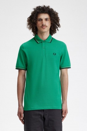 Camisa Polo Fred Perry M12 Hombre Verde Verde Negras | FCLUI10150