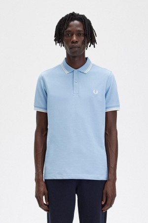 Camisa Polo Fred Perry M3600 Hombre Azules Blancas Blancas | CLNEJ87885