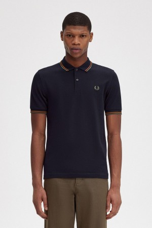 Camisa Polo Fred Perry M3600 Hombre Azul Marino Verde | GCLEC88466