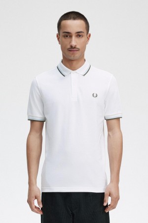 Camisa Polo Fred Perry M3600 Hombre Blancas Verde Menta Verde | CLEAH77569