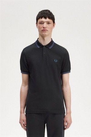 Camisa Polo Fred Perry M3600 Hombre Negras Azules Azules | BCLSO28334