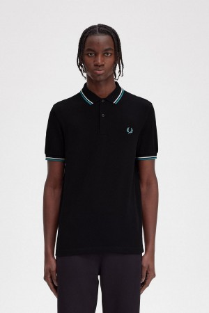 Camisa Polo Fred Perry M3600 Hombre Negras Verde Menta Oscuro | LCLTR15583