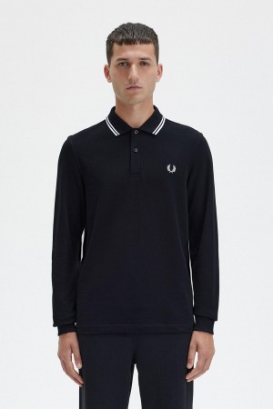 Camisa Polo Fred Perry M3636 Hombre Negras Blancas Blancas | YCLVQ33409