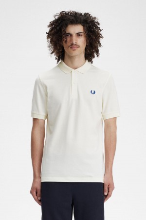 Camisa Polo Fred Perry M6000 Hombre Ecru / Shaded Cobalt | CLJZR86367