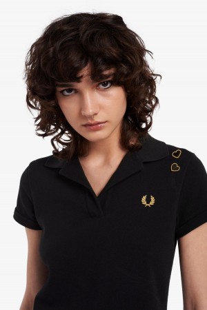 Camisa Polo Fred Perry Open-Collar Piqué Mujer Negras | FCLUI82369