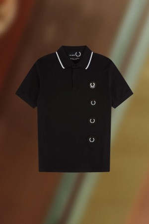 Camisa Polo Fred Perry Patch Detail Polo Shirt Hombre Negras | ACLDF45526