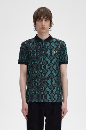 Camisa Polo Fred Perry Snake Print Fred Perry Shirt Hombre Verde Menta Oscuro | CLIIZ63650