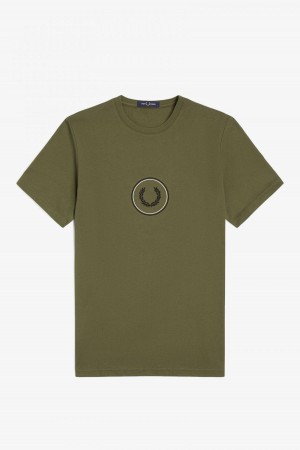 Camiseta Fred Perry Circle Branding Hombre Verde Negras | CLICD97960