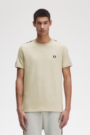 Camiseta Fred Perry Contrast Tape Ringer Hombre Verde Menta Negras | BCLSO30093