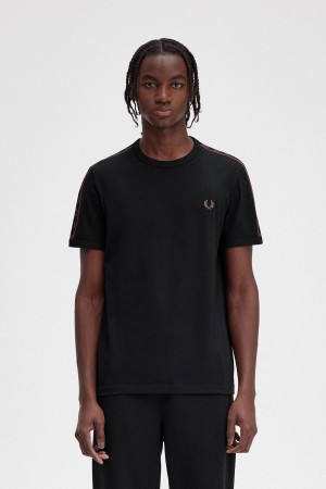 Camiseta Fred Perry Contrast Tape Ringer Hombre Negras Marrones | CLCIF28904