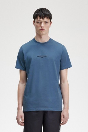 Camiseta Fred Perry Embroidered Hombre Azules | CLIIZ20433