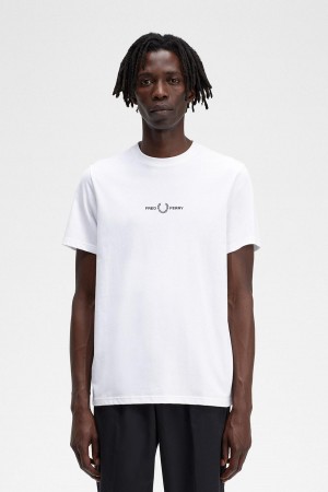 Camiseta Fred Perry Embroidered Hombre Blancas | UCLTG56597