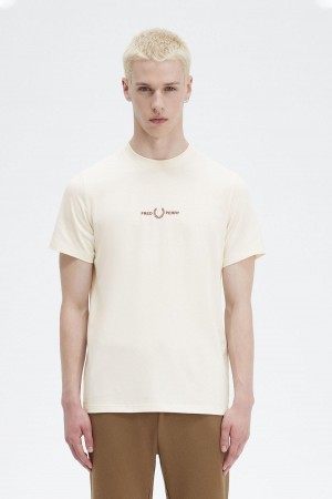 Camiseta Fred Perry Embroidered Hombre Ecru | YCLVQ23410