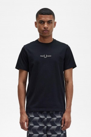 Camiseta Fred Perry Embroidered Hombre Negras | CLQCS60346