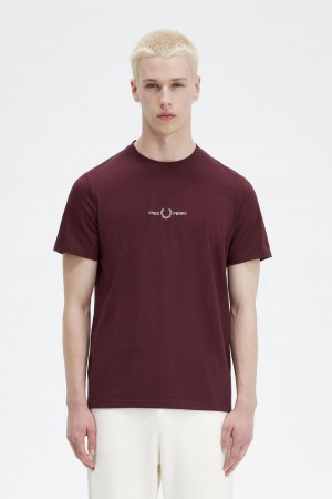 Camiseta Fred Perry Embroidered Hombre Oxblood | CLQCS30783