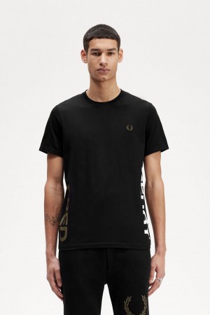 Camiseta Fred Perry Estampadas Branding Hombre Negras | CLDFL18051