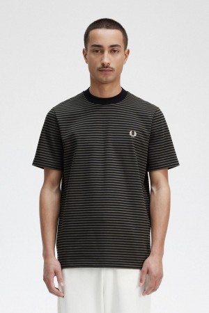 Camiseta Fred Perry Fine Stripe Heavyweight Hombre Negras Verde | ECLHC32403