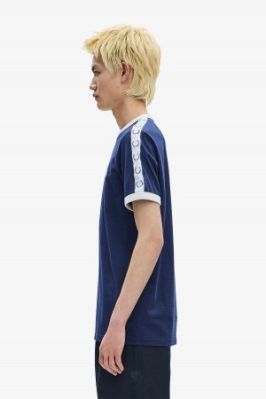 Camiseta Fred Perry Taped Ringer Hombre Azules | CLJKU88816