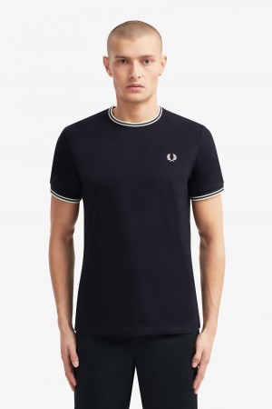 Camiseta Fred Perry Twin Tipped Hombre Azul Marino | CLNEJ80140