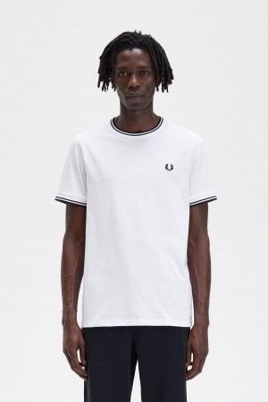 Camiseta Fred Perry Twin Tipped Hombre Blancas | CLCIF29097