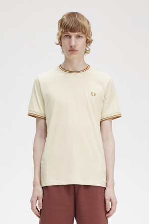 Camiseta Fred Perry Twin Tipped Hombre Oatmeal | QCLUV67828