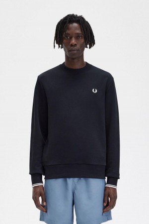 Chandals Fred Perry Crew Neck Sweatshirt Hombre Negras | TCLPQ14610