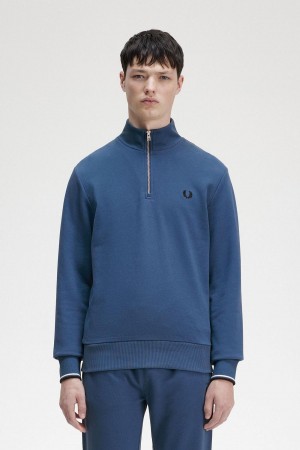 Chandals Fred Perry Half Zip Sweatshirt Hombre Azules | ZCLMJ83007