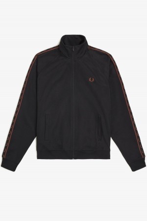 Chaqueta de Chandal Fred Perry Contrast Tape Hombre Negras Marrones | DCLKV67491