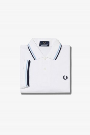 Fred Perry Shirt Fred Perry M12 Hombre Blancas Azul Marino | CLJZR89244