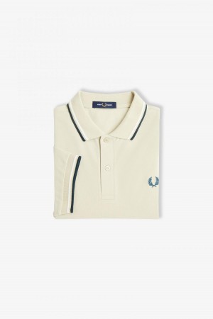 Fred Perry Shirt Fred Perry M3600 Hombre Verde Menta Blancas Azules | CLQCS40556