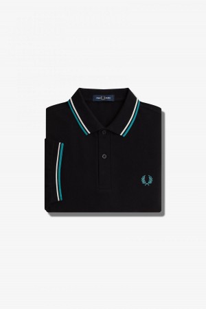 Fred Perry Shirt Fred Perry M3600 Hombre Negras Verde Menta Oscuro | CLNEJ20738