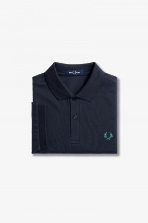 Fred Perry Shirt Fred Perry M6000 Hombre Azul Marino Verde Menta Oscuro | FCLUI43093