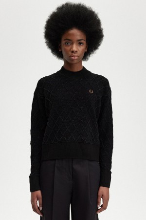 Prendas De Punto Fred Perry Chenille Grid Jumper Mujer Negras | CLQAV72436