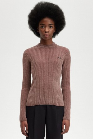 Prendas De Punto Fred Perry Chenille Rib Jumper Mujer Rosas Oscuro | GCLUC30872