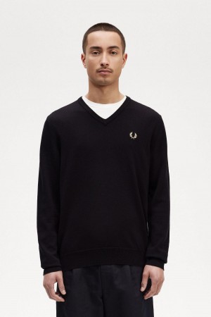 Prendas De Punto Fred Perry Classic V-Neck Jumper Hombre Negras | PCLER92108