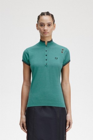 Prendas De Punto Fred Perry De Punto Shirt Mujer Verde Menta Oscuro | ZCLNQ54372