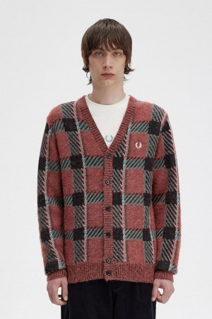 Prendas De Punto Fred Perry Glitch Tartan Cardigan Hombre Marrones | YCLVQ76830