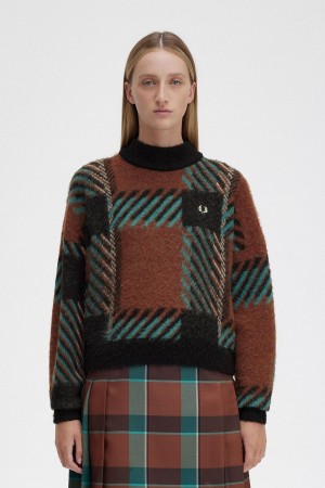 Prendas De Punto Fred Perry Glitch Tartan Jumper Mujer Marrones | GCLEC37319