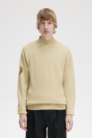 Prendas De Punto Fred Perry Laurel Wreath Mock Neck Jumper Hombre Oatmeal | CLXBR17429