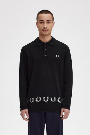 Prendas De Punto Fred Perry Laurel Wreath Trim De Punto Shirt Hombre Negras | CLICD15928