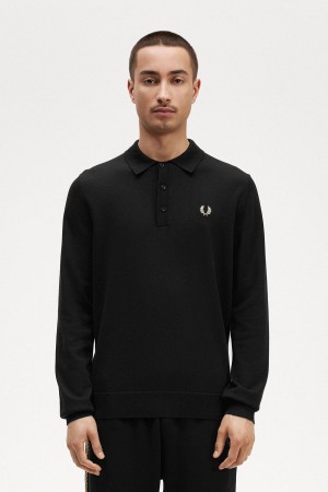 Prendas De Punto Fred Perry Long Sleeve De Punto Shirt Hombre Negras | SCLNY75562