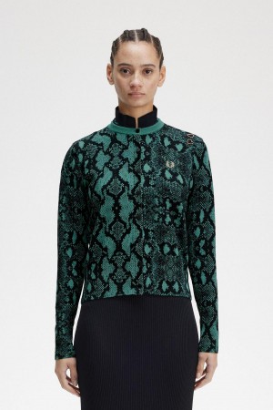 Prendas De Punto Fred Perry Snake Print Cardigan Mujer Verde Menta Oscuro | CLZPD31890