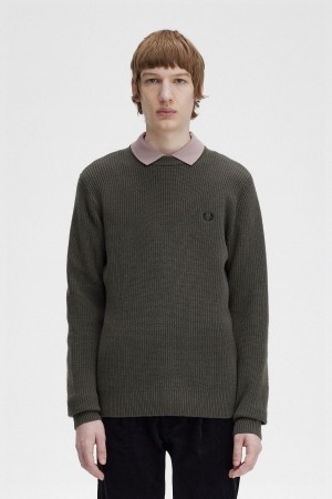 Prendas De Punto Fred Perry Textured Lambswool Jumper Hombre Verde | QCLUV95104