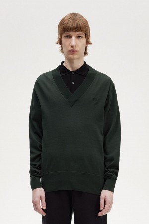 Prendas De Punto Fred Perry V-Neck Jumper Hombre Verde | CLQCS20086